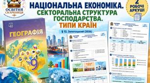 Робочі аркуші з географії. 9 клас НУШ. Урок 14. «Національна економіка. Секторальна структура господарства. Типи країн». § 12. Запотоцький (2026)