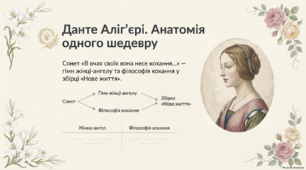 Презентація+PDF : «Данте Аліґ’єрі. Анатомія одного шедевру» (до вивчення сонета «В очах своїх вона несе кохання…»)  8 клас, НУШ