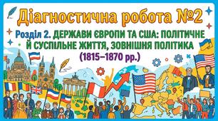 Діагностична робота №2 ДЕРЖАВИ ЄВРОПИ ТА США: ПОЛІТИЧНЕ Й СУСПІЛЬНЕ ЖИТТЯ, ЗОВНІШНЯ ПОЛІТИКА (1815–1870 рр.).