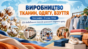 Презентація «Виробництво тканин, одягу, взуття» Географія .9 клас .НУШ за підручником Запотоцького
