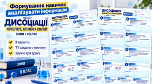 Формування навичок аналізувати інформацію щодо дисоціації кислот, основ і солей - 9 клас хімія НУШ (робочі аркуші 2 варіанта)
