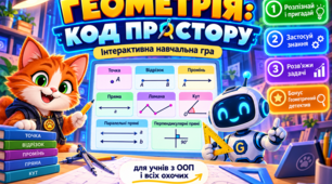 Інтерактивна геометрична гра «ГЕОМЕТРІЯ: КОД ПРОСТОРУ» для учнів з ООП (3 рівні складності та бонусна місія)