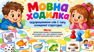 Логопедична гра "Мовна ходилка" (відпрацювання слів 1 типу складової структури)