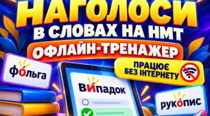 НМТ- тренажер  з української мови з теми "Наголоси в словах на НМТ"(працює без інтернету)