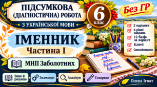 6 клас. Укр.мова. Підсумкова (діагностична) робота "Іменник. Частина 1" МНП Заболотного; 2 варіанти; БЕЗ ГР!